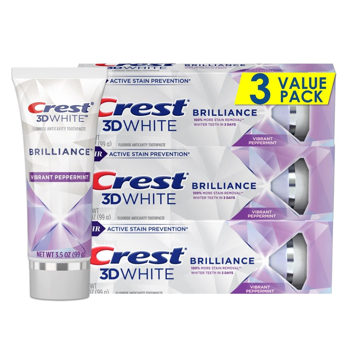 Crest 3D White Brilliance toothpaste Vibrant Peppermint pack of 3 hero image