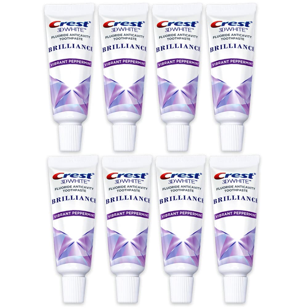 Crest 3D White Brilliance Toothpaste Vibrant Peppermint Travel Size 0.85 oz (24 g) Pack of 8 tubes