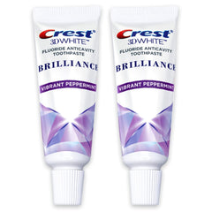 Crest 3D White Brilliance Toothpaste with Vibrant Peppermint, travel-size 0.85 oz (24 g), two-pack, front view