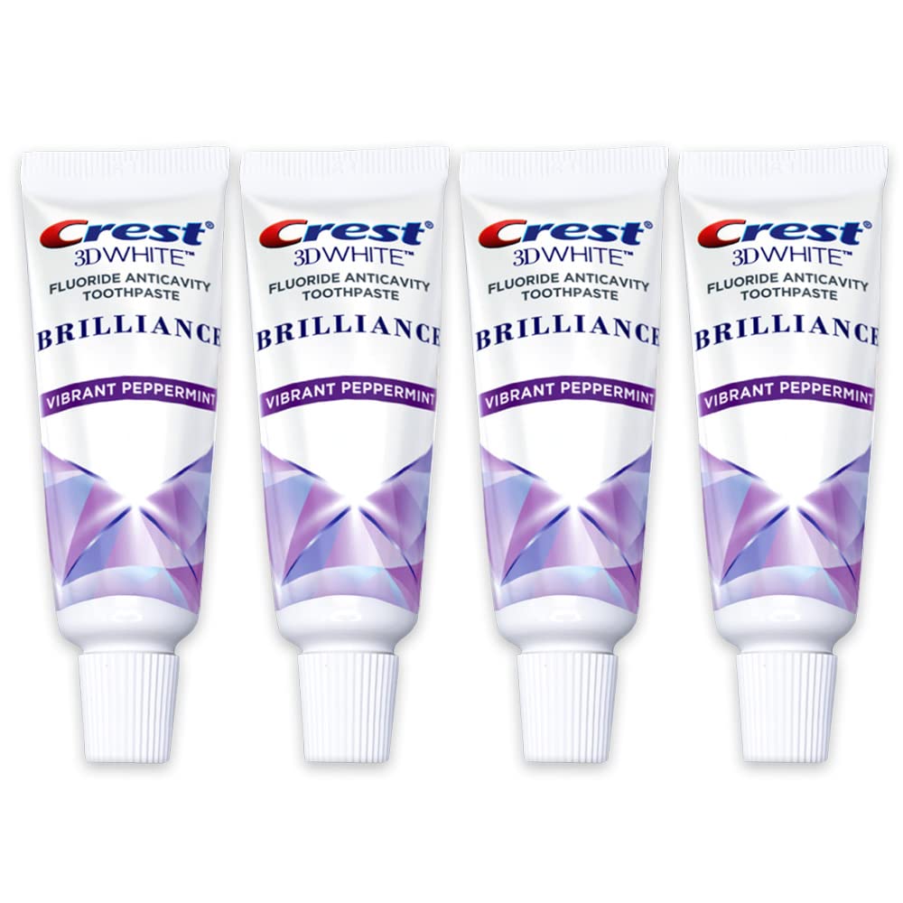 Crest 3D White Brilliance Toothpaste Vibrant Peppermint Travel Size 0.85 oz (24 g) Tubes Pack of 4
