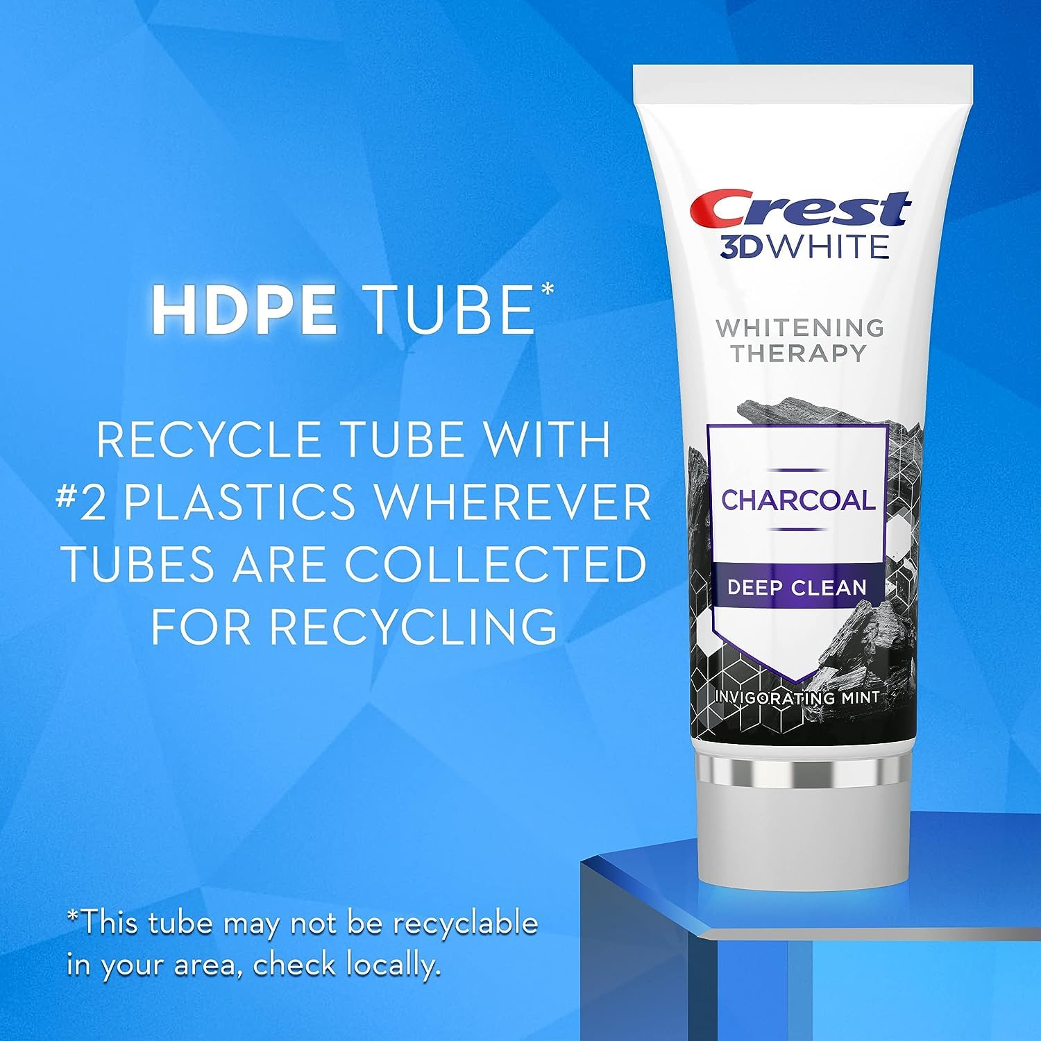 Two 3.5 oz Crest 3D White Whitening Therapy Charcoal Deep Clean toothpaste tubes
