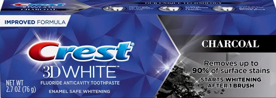 Crest 3D White Charcoal toothpaste with mint flavor label