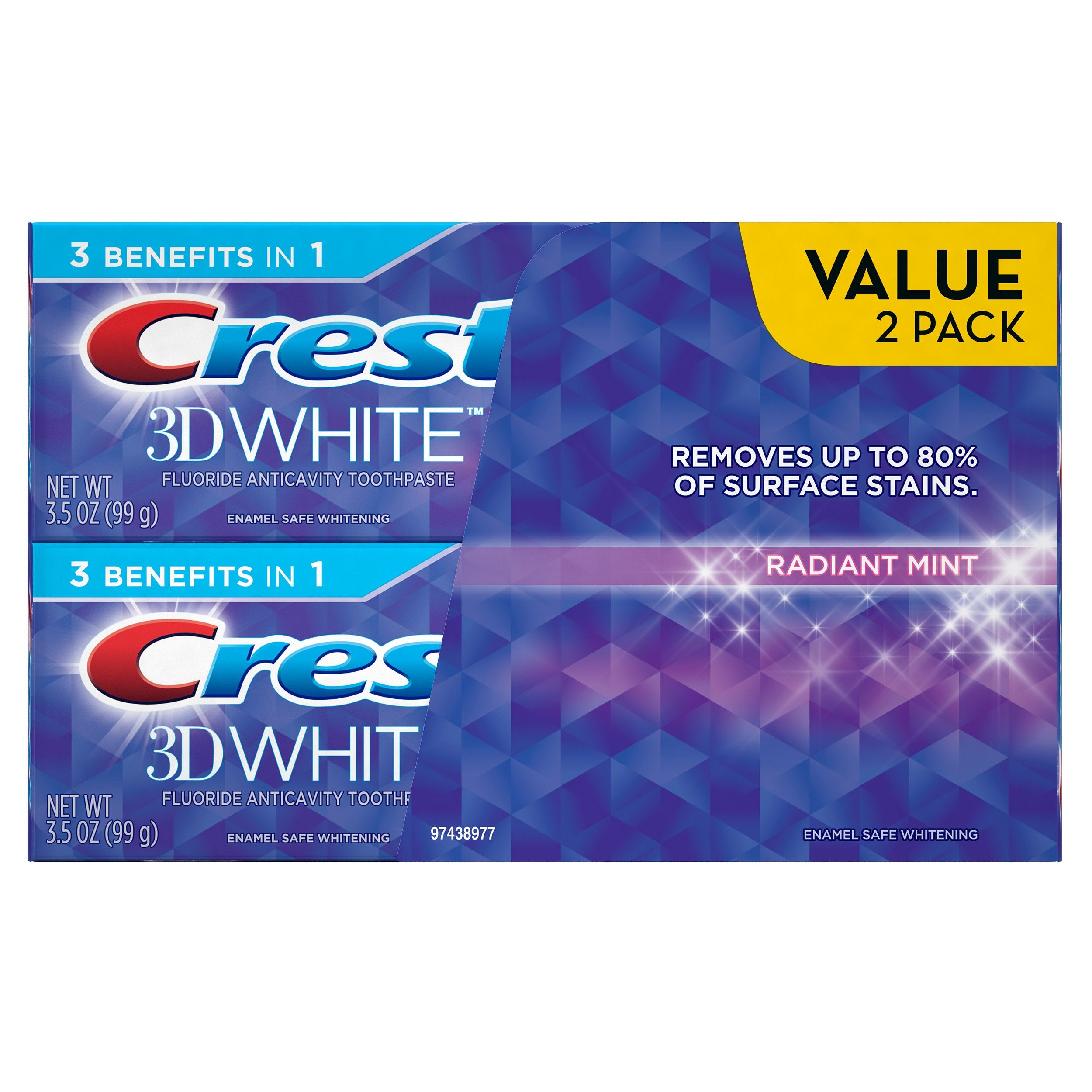 Crest 3D White Radiant Mint Whitening Toothpaste tube and packaging