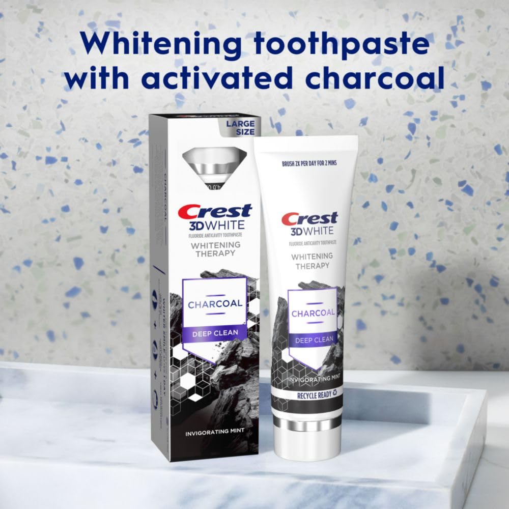 Mint flavor icon on Crest 3D White charcoal toothpaste tube