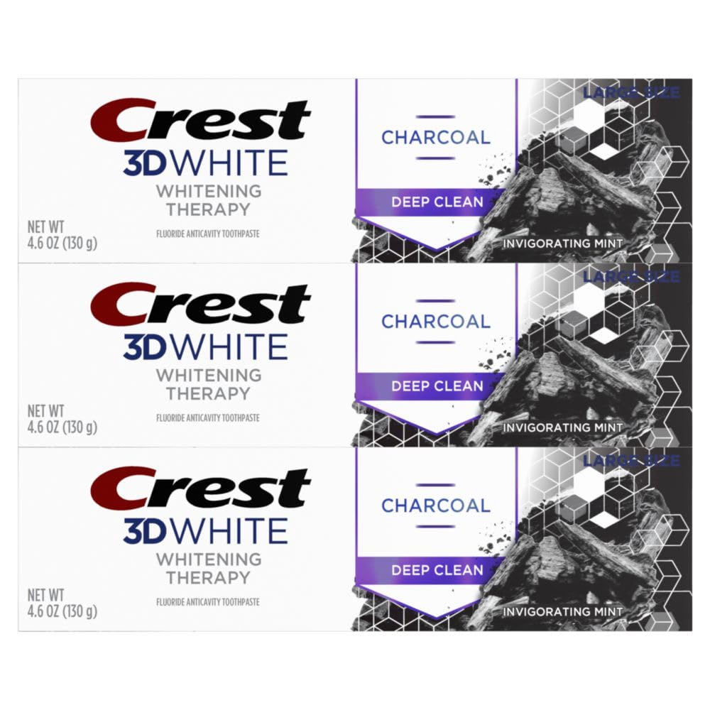 Dispensing tube of Crest 3D White whitening therapy charcoal toothpaste