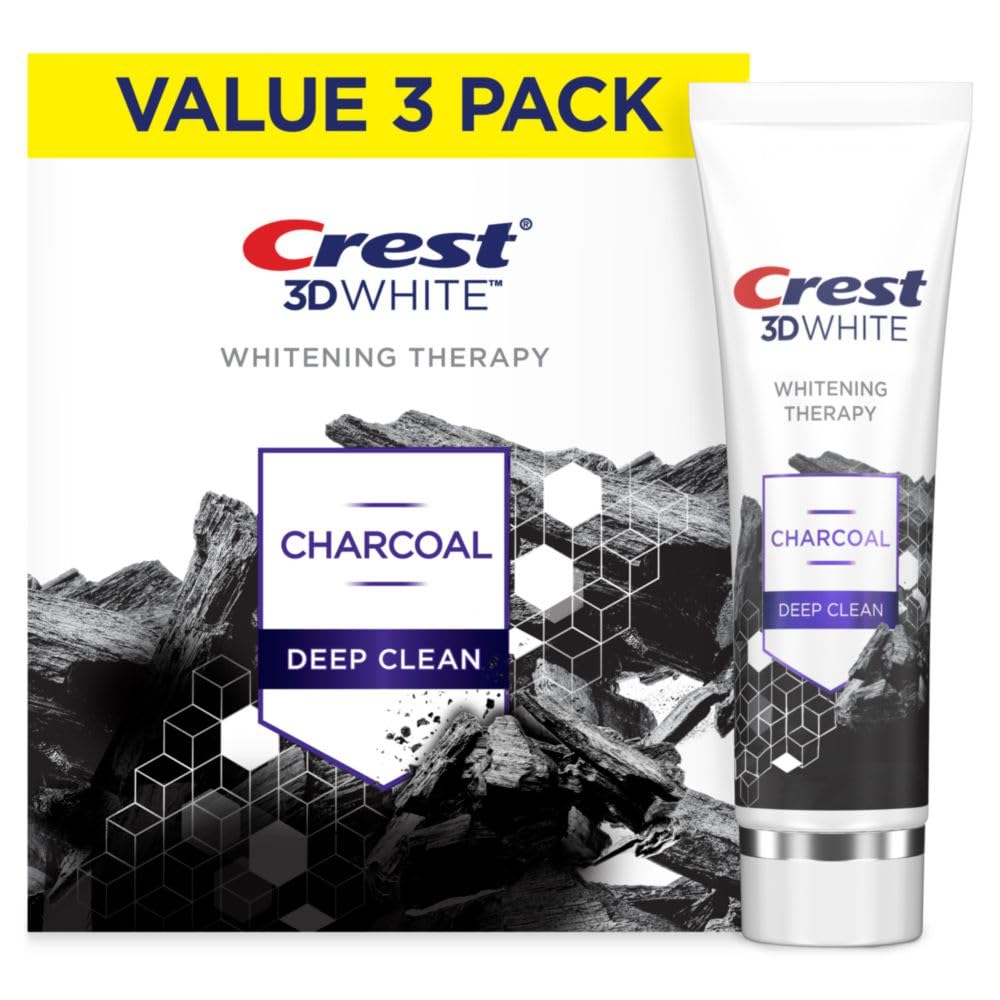 Crest 3D White Whitening Therapy Charcoal Deep Clean toothpaste 4.6 oz 3-pack front view