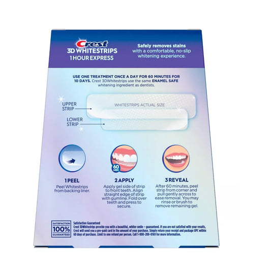 60-minute whitening treatment with Crest 3D Whitestrips 1-Hour Express