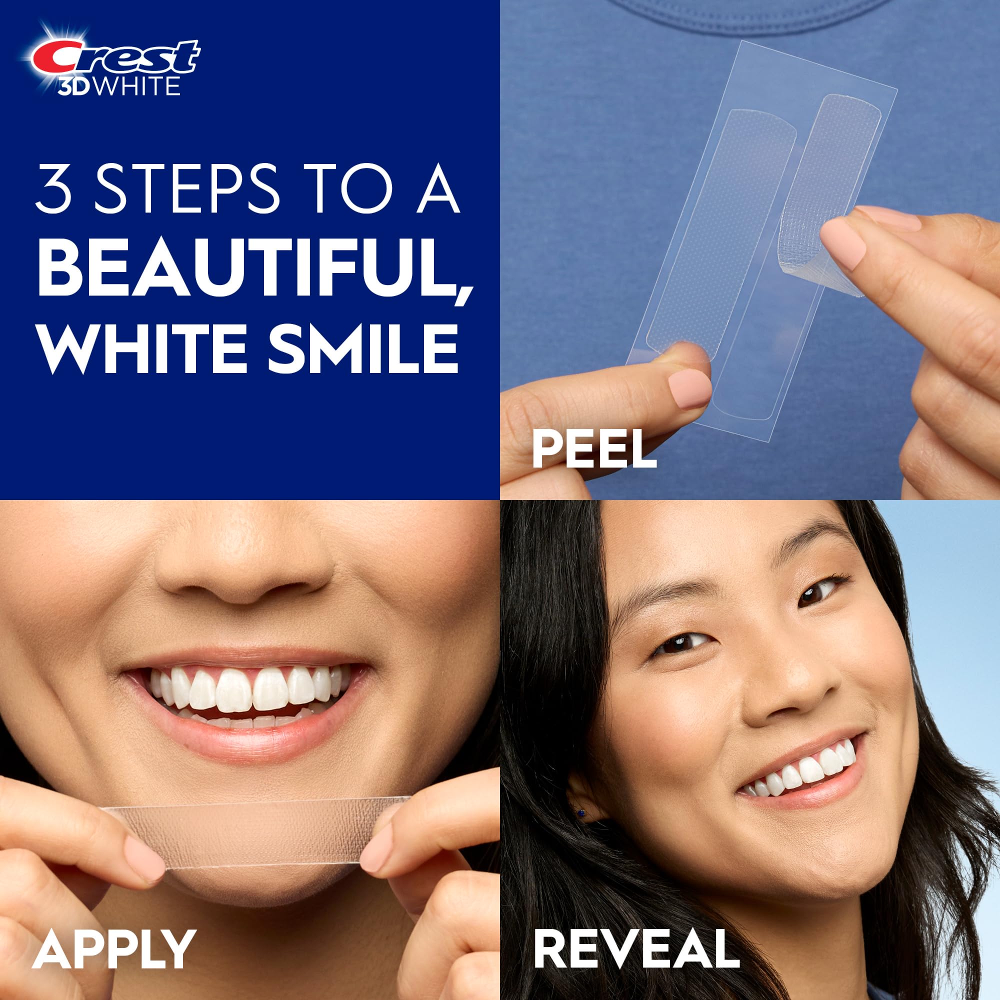 Applying a whitening strip on teeth