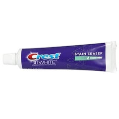 Crest 3DWHITE Stain Eraser Mint Splash toothpaste applied on teeth