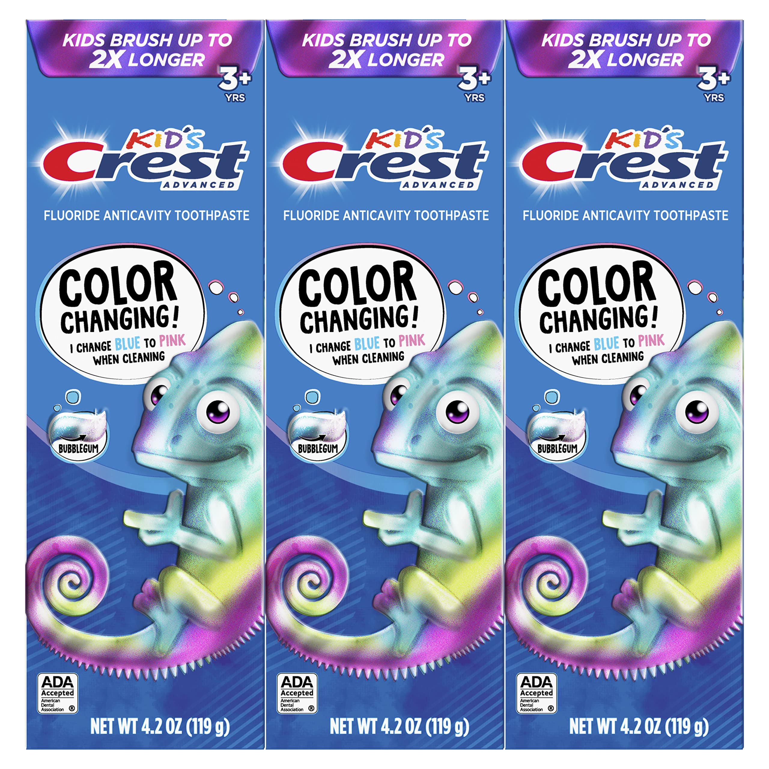 3-pack of Crest Advanced Kid's Fluoride Toothpaste Bubblegum Flavor 4.2 oz each