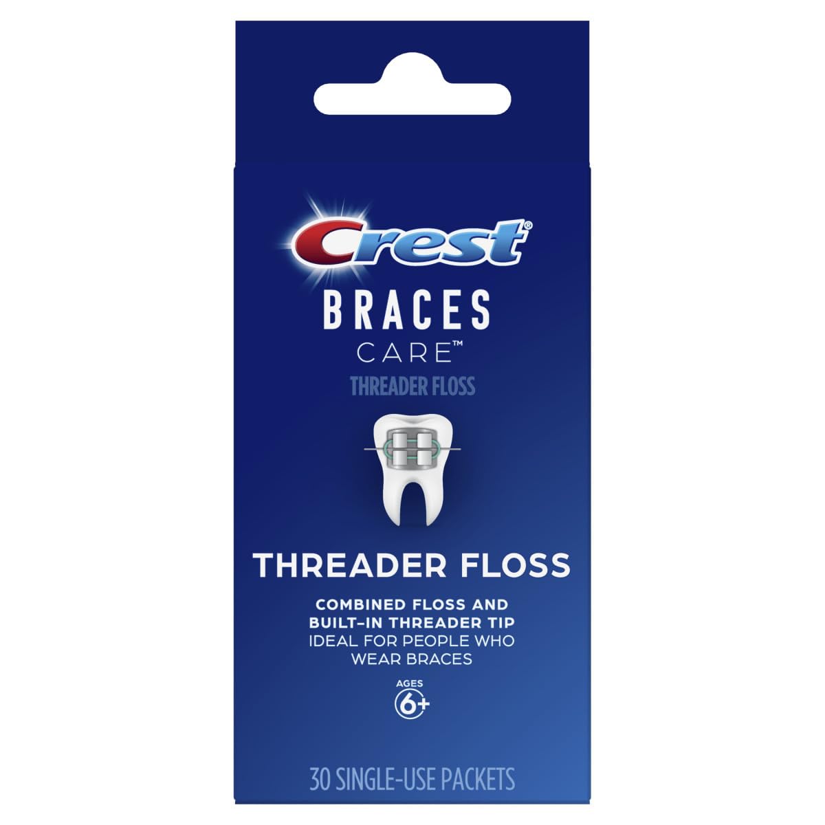 Crest Braces Care Threader Floss single-use packet - front view