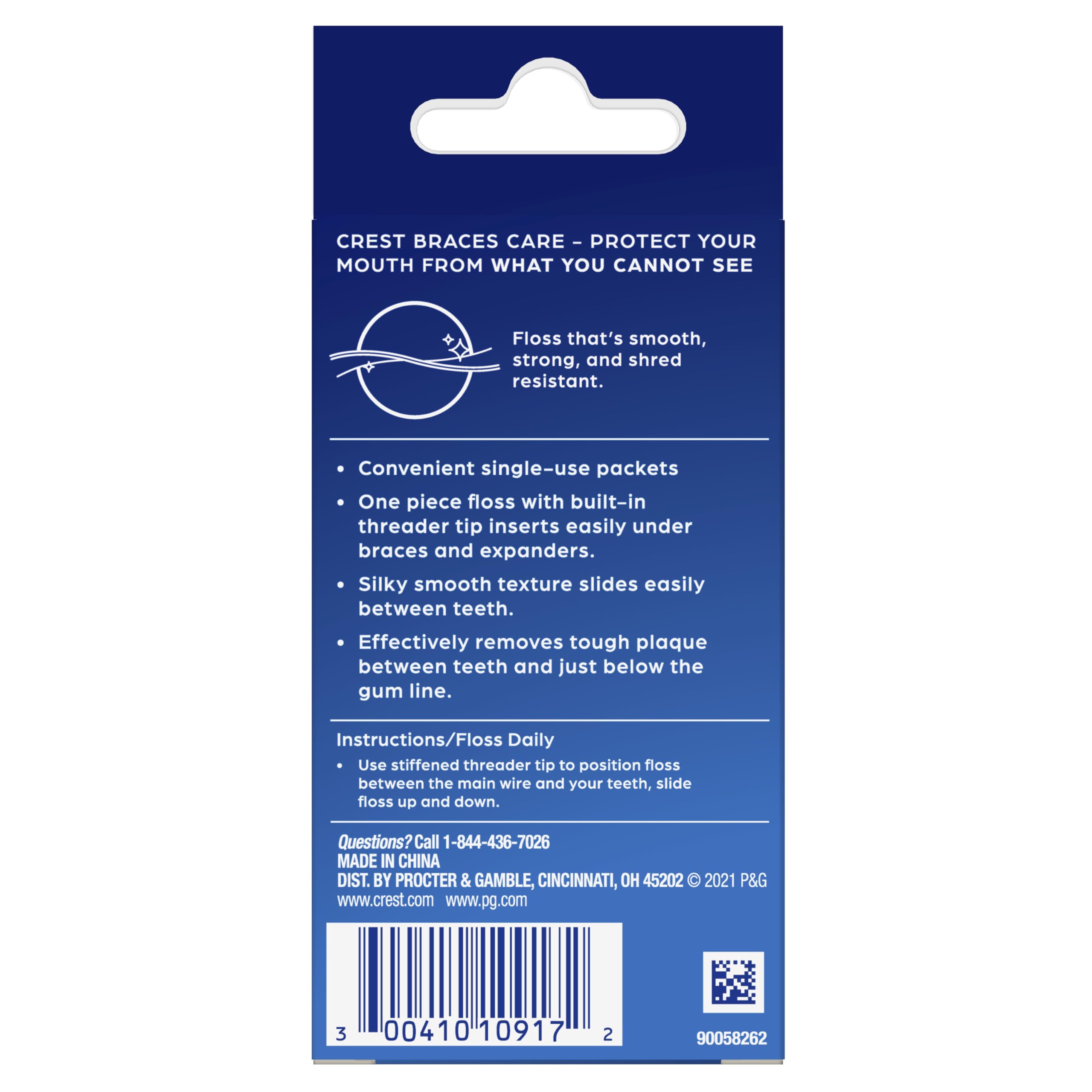 Single-use floss packet with built-in threader tip for braces