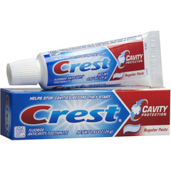 Back view of Crest Cavity Protection toothpaste box 0.85 oz