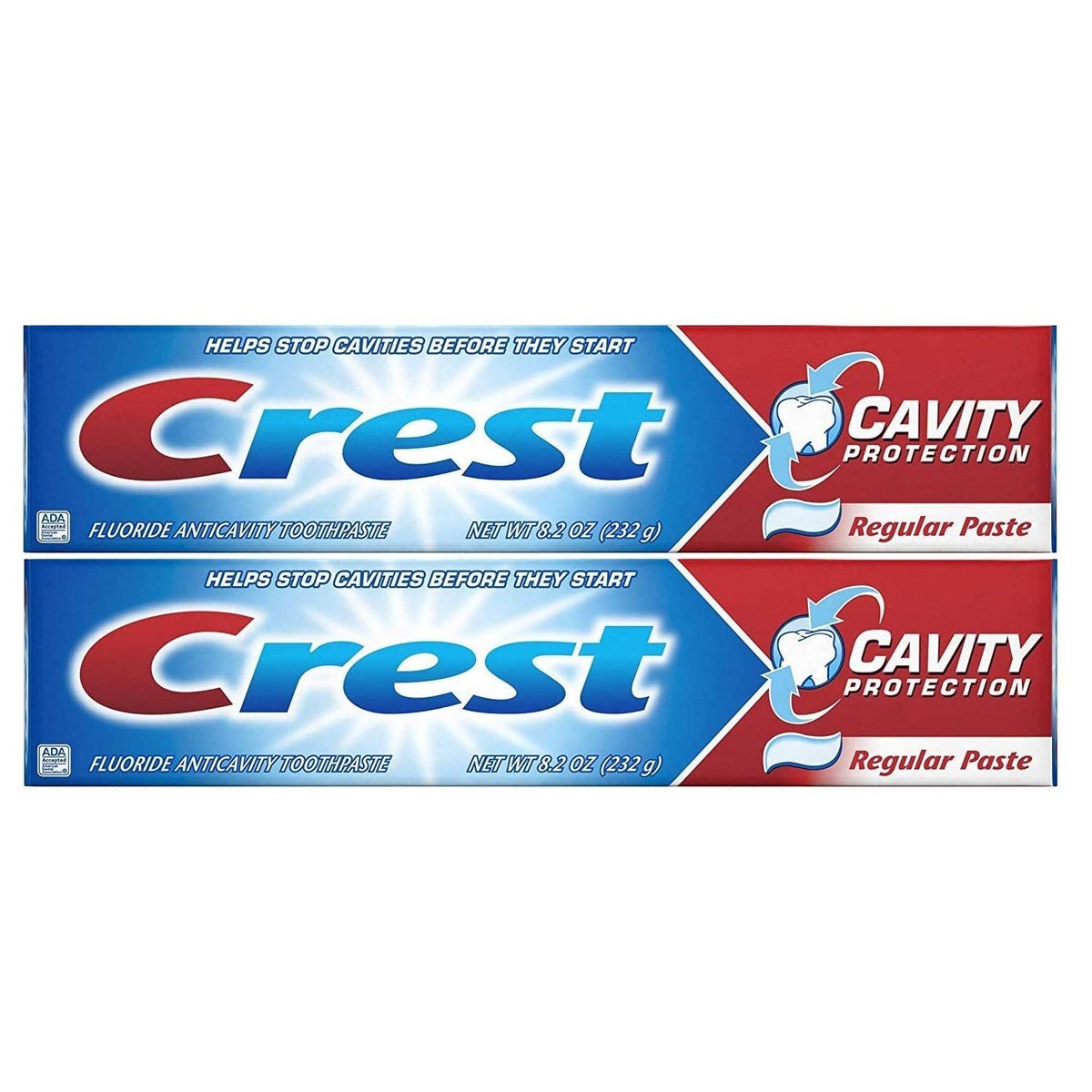 Crest Cavity Protection Regular Toothpaste tube showing 8.2 oz (232 g)