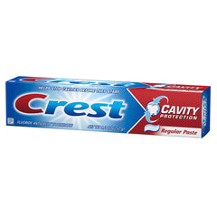 Close-up of Crest logo on toothpaste tube