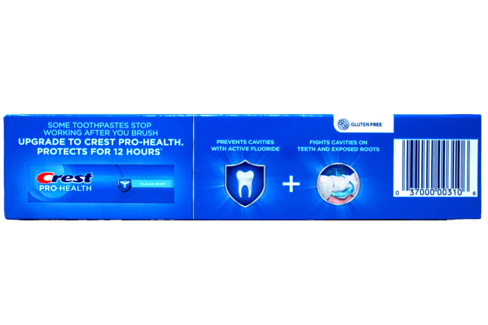 Toothbrush with Crest toothpaste showing packaging