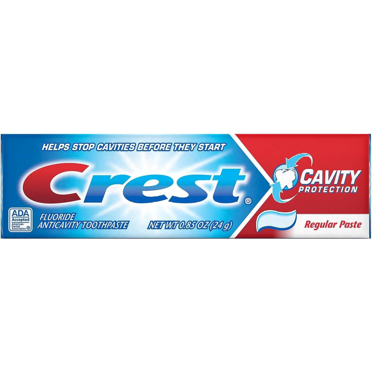 Regular Crest Cavity Protection toothpaste tube (0.85 oz) for enamel protection