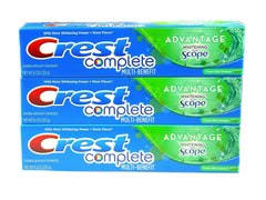 Crest Complete Multi-Benefit toothpaste with Extra Advantage Whitening Plus Scope – Fresh Mint Striped, 8.2oz, pack of 3