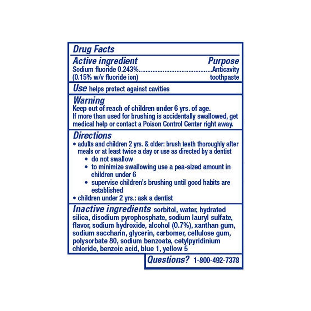 Close-up of Crest toothpaste tube with Fresh Mint Striped design, 8.2oz, pack of 3