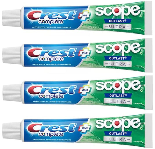 Close-up of Crest toothpaste label showing 6.5 oz