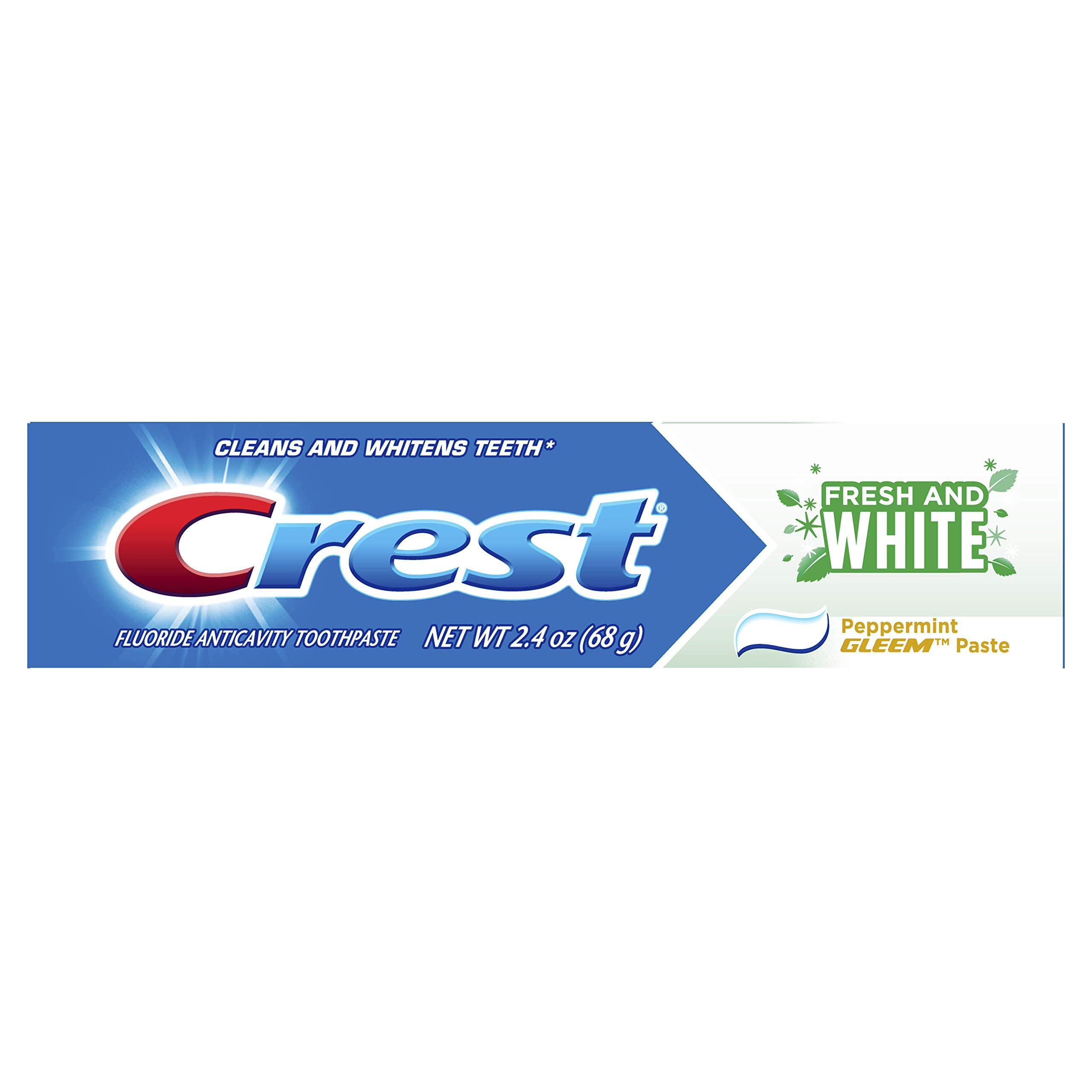 Front view of Crest Fresh & White Toothpaste Peppermint Gleem 2.4 oz