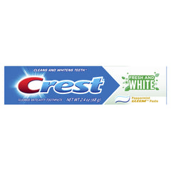Front view of Crest Fresh & White Toothpaste Peppermint Gleem 2.4 oz