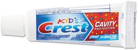 Crest Kids Sparkle Fun Cavity Protection Toothpaste packaging and pack of 4