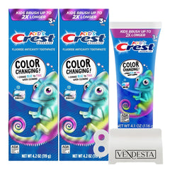 Close-up of Crest Kids Color Changing Toothpaste changing from blue to pink