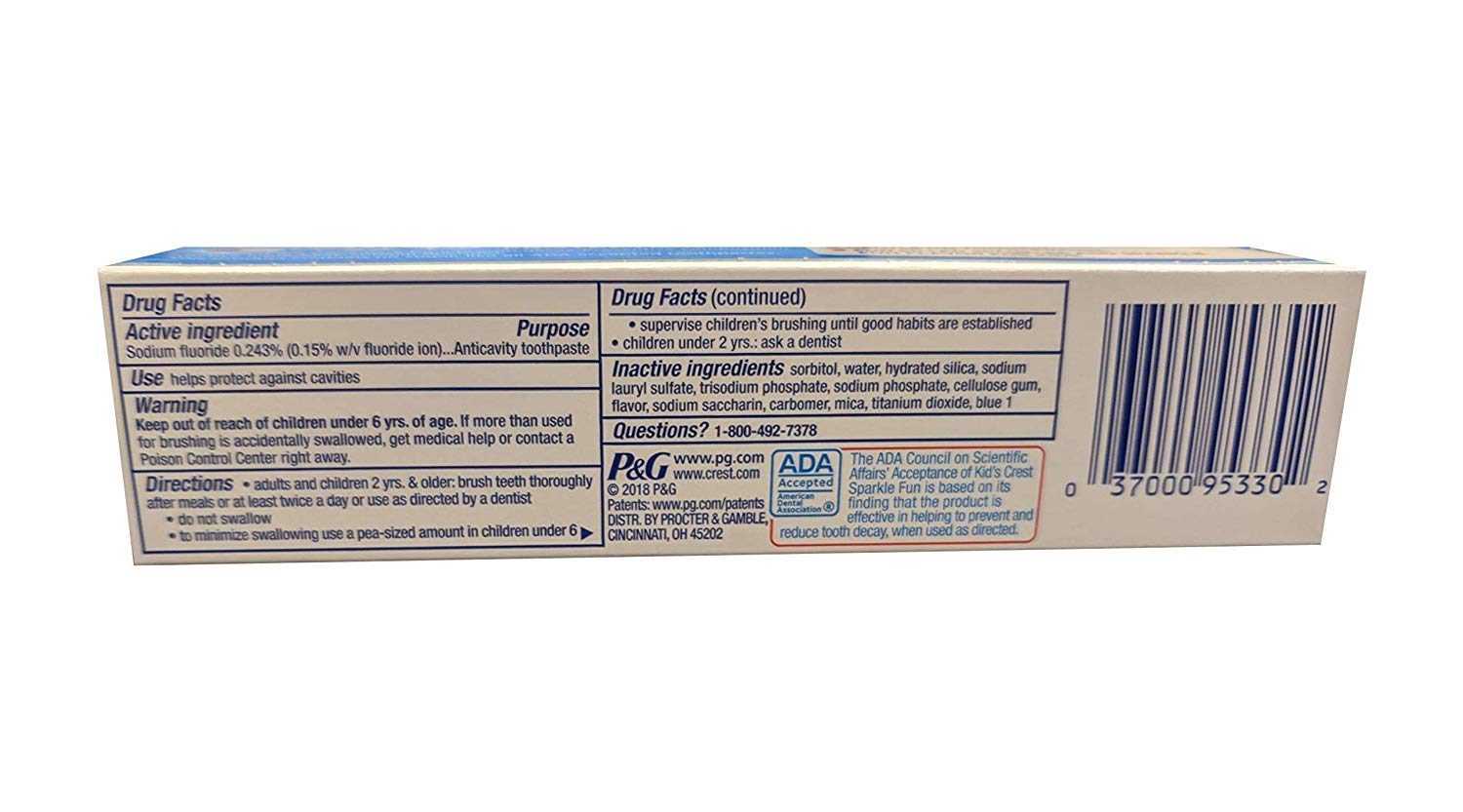 Crest Kids toothpaste branding and packaging with ADA Approved label