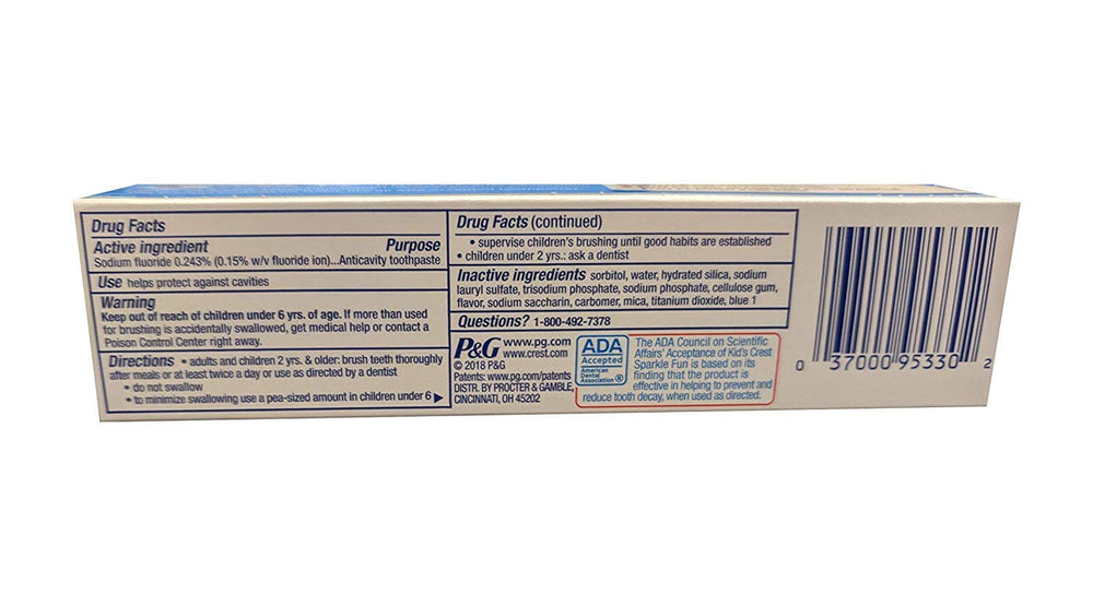 Crest Kids toothpaste branding and packaging with ADA Approved label