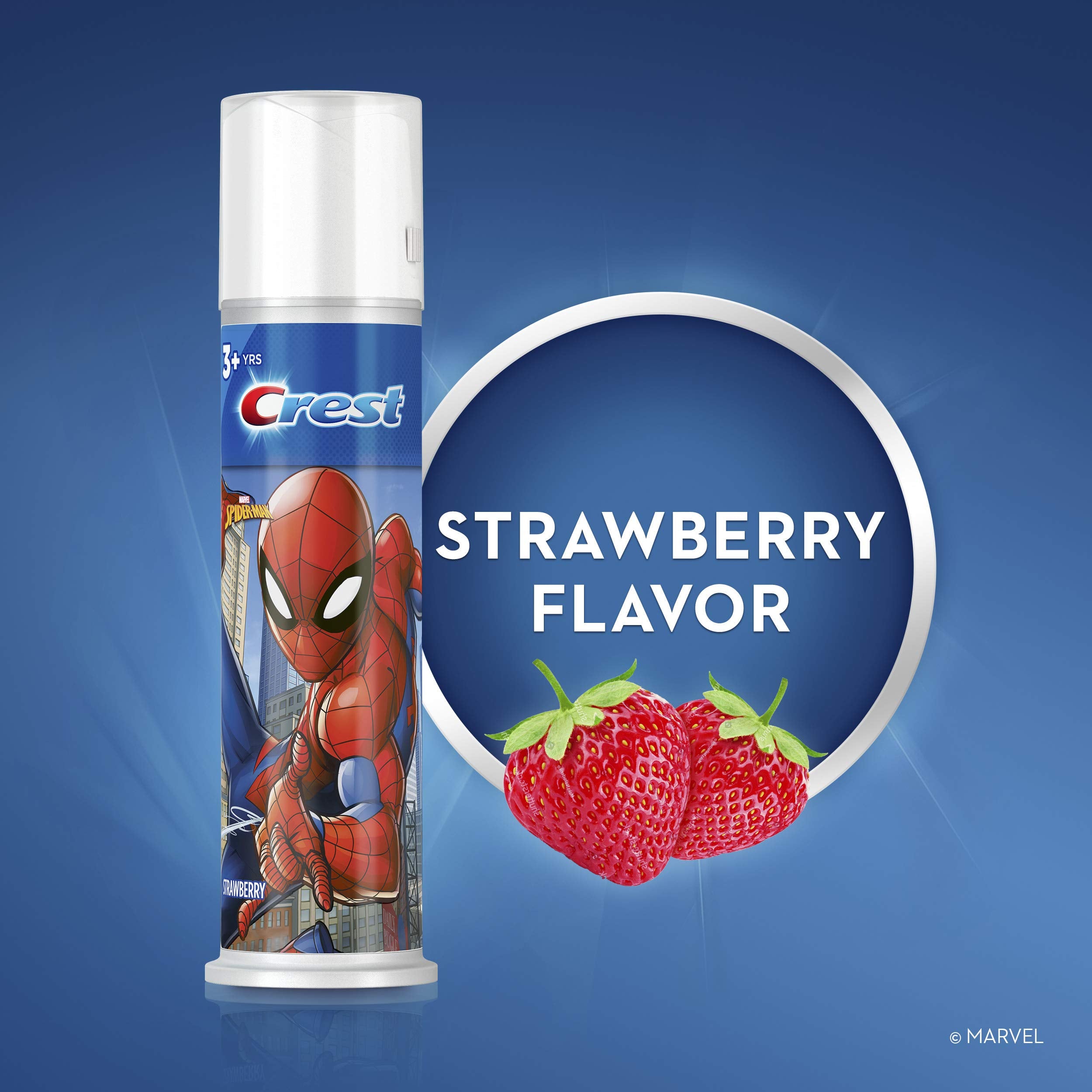 Child brushing teeth with Spiderman themed toothbrush