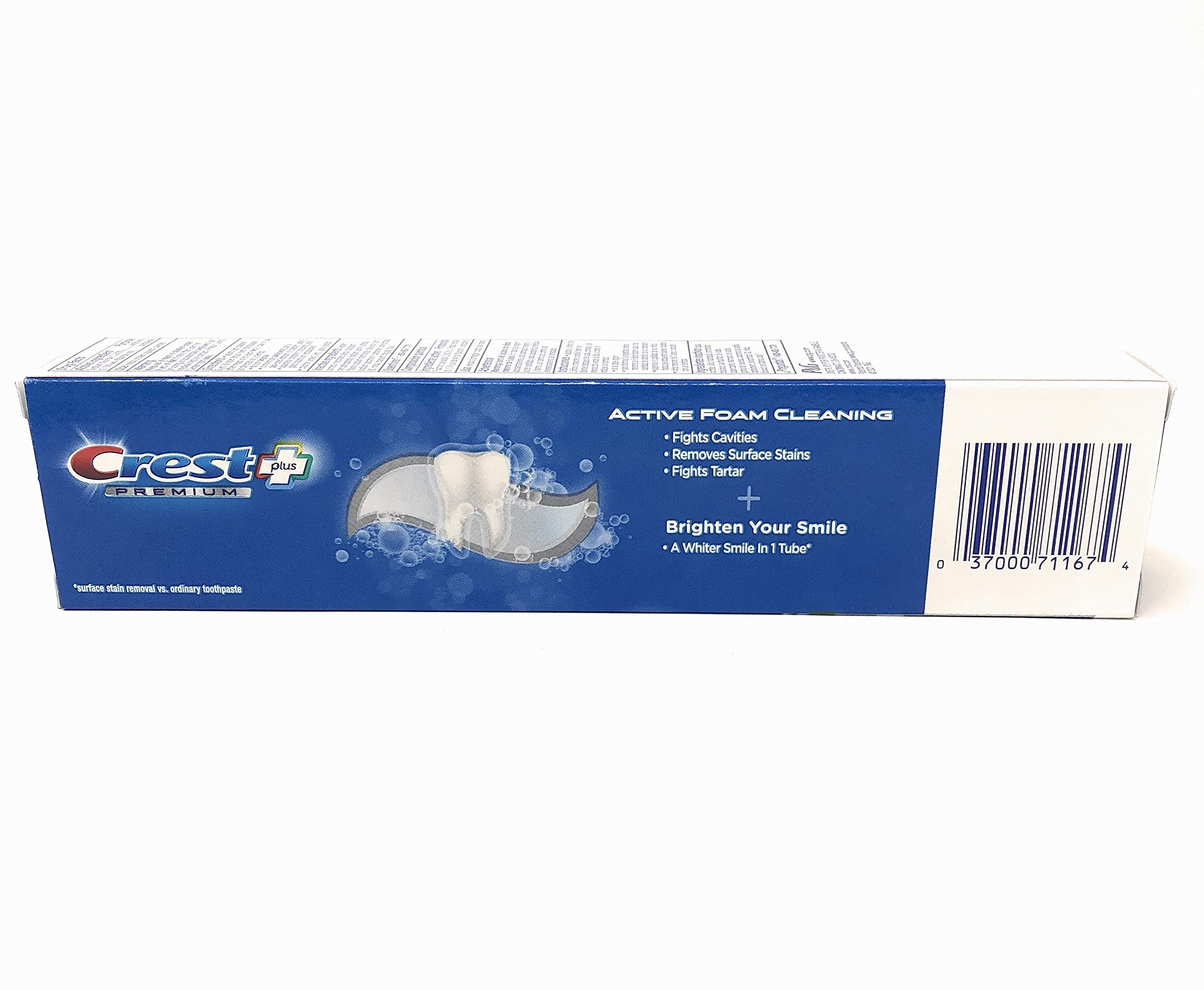 Active Foam + Whitening formula removes surface stains and fights cavities and tartar