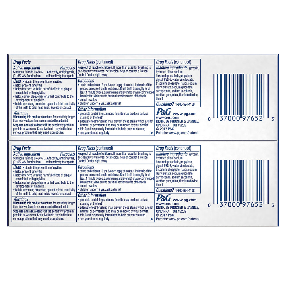 Twin-pack Crest Pro-Health Advanced Whitening toothpaste packaging on a white background