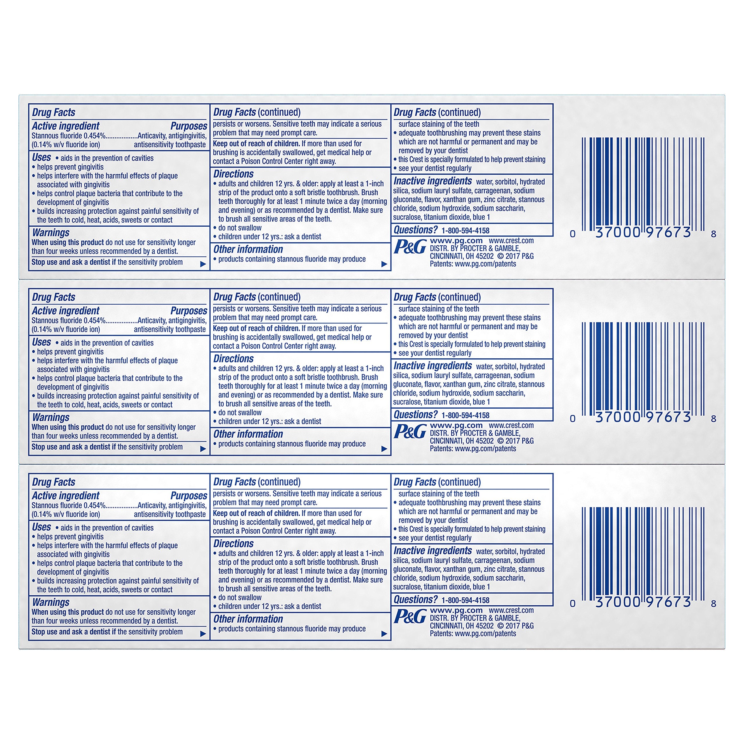 Close-up of Crest Pro-Health Clean Mint toothpaste tubes
