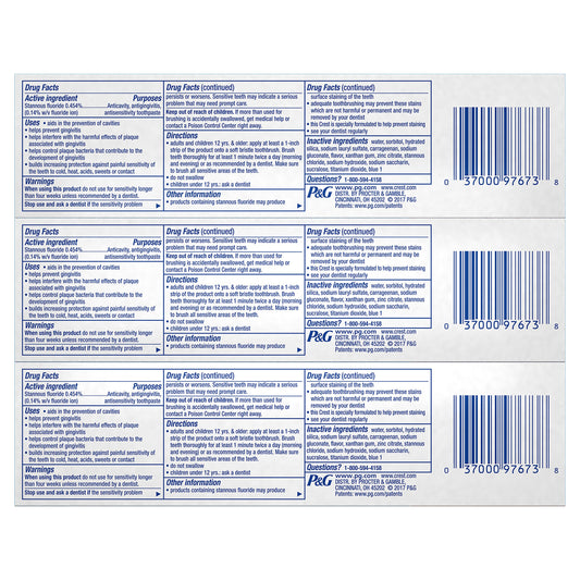 Close-up of Crest Pro-Health Clean Mint toothpaste tubes