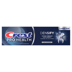 Three Crest Pro-Health Densify toothpaste tubes in 3-pack packaging