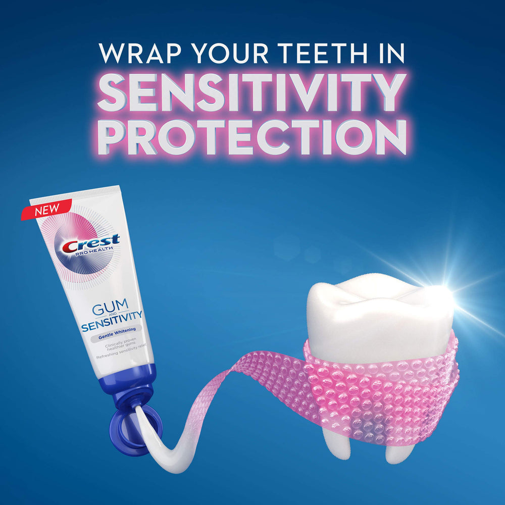 Graphic illustrating sensitivity relief for Crest toothpaste