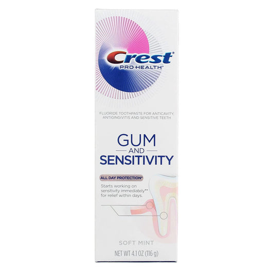 Crest Pro-Health Sensitive & Gum All Day Protection toothpaste 4.1 oz tube in a pack of 3 – front view