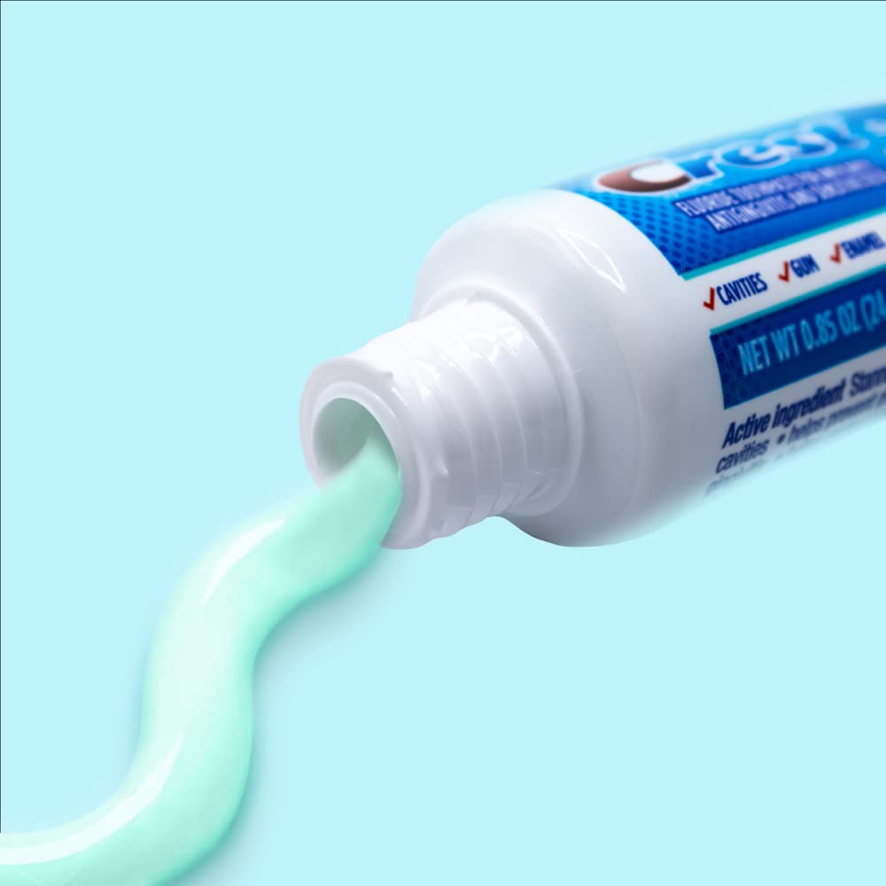 Product display showing Crest Pro-Health Clean Mint 0.85 oz travel tubes in a 12-pack