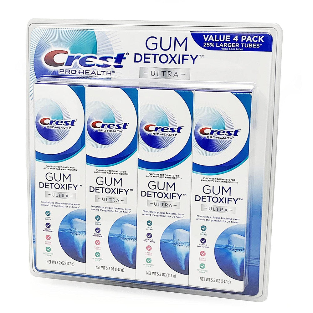 Crest Pro Health Ultra Gum Detoxify Toothpaste 4-pack box on display