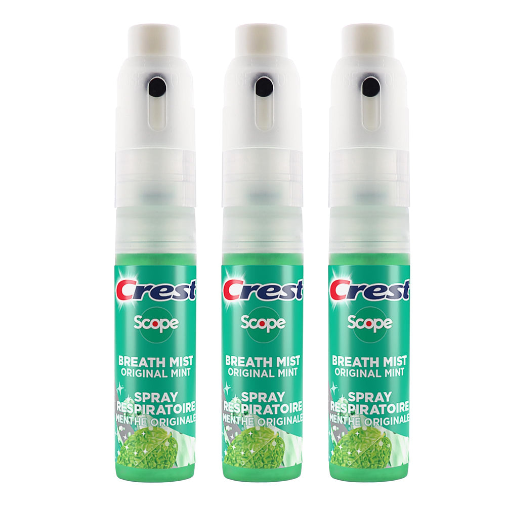 Crest Scope Mint Breath Mist 3-Pack side view showing spray nozzle