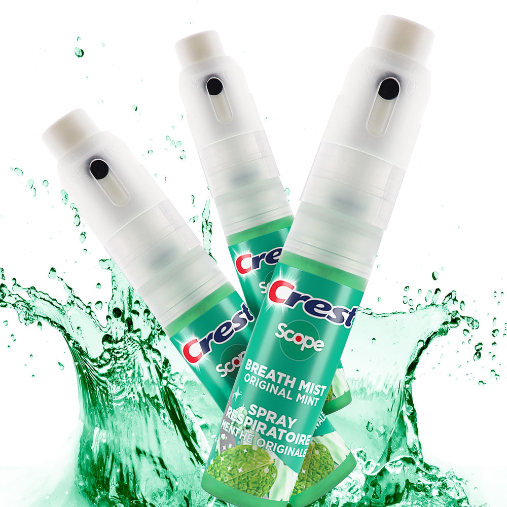 Crest Scope Breath Mist being used on the go