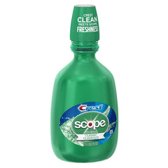 Close-up of Crest Scope Classic Mouthwash Original Formula Green bottle label