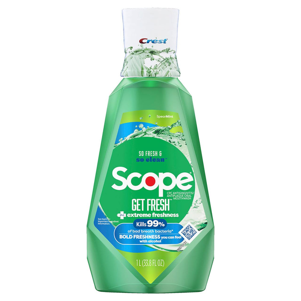 1L bottle of Crest Scope Get Fresh Mouthwash with Alcohol in Spearmint flavor
