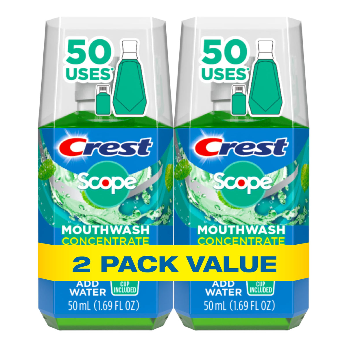 Front view of Crest Scope Mouthwash Concentrate 50 ml 2-pack