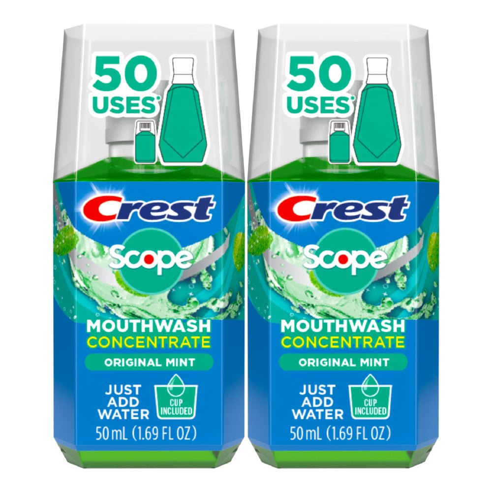 Original Mint mint flavor label on Crest Scope Mouthwash concentrate
