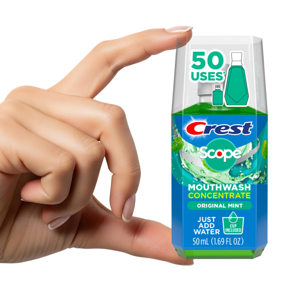 Size comparison showing compact 50 ml bottle vs standard bottle