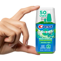 Size comparison showing compact 50 ml bottle vs standard bottle