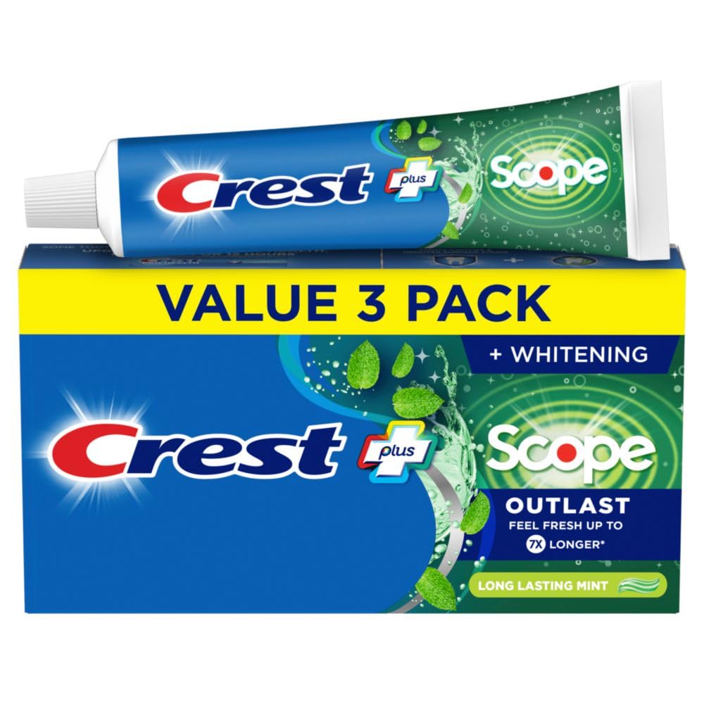 Crest Complete Whitening + Scope Outlast toothpaste triple pack front view