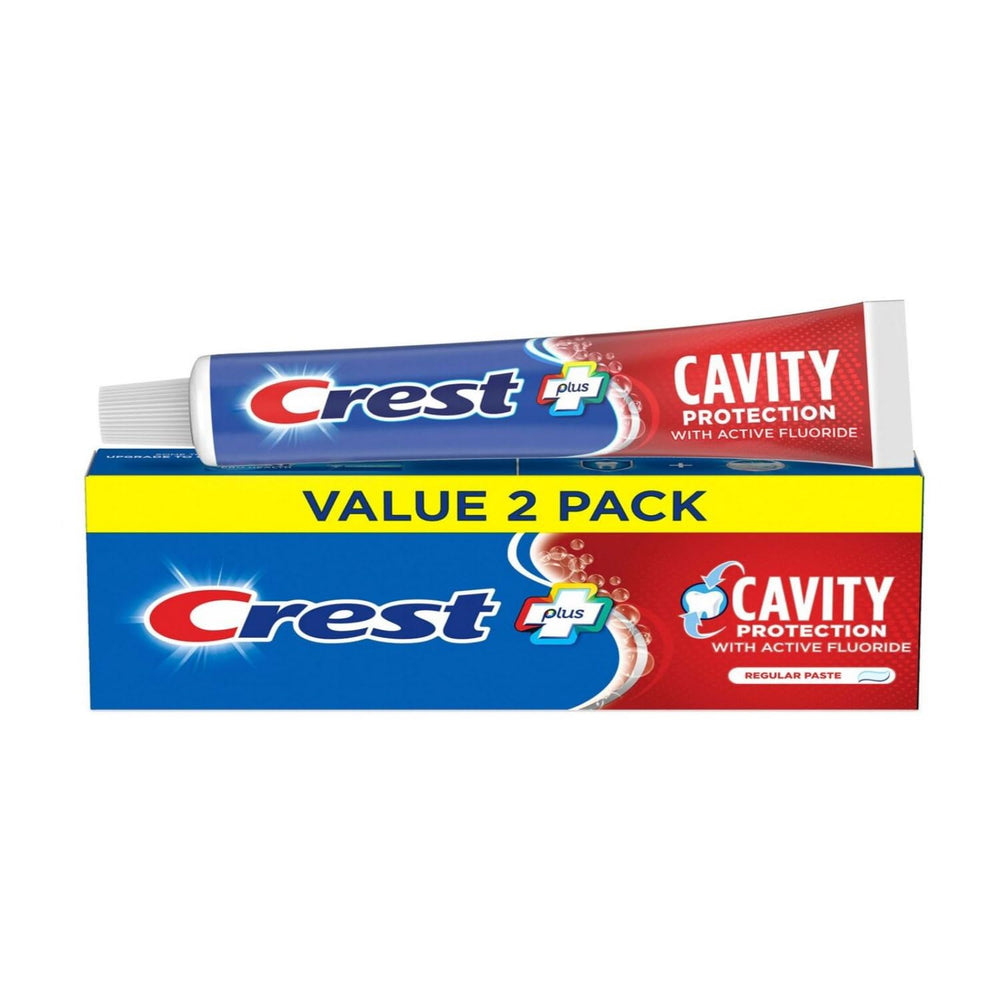 Close-up of Crest Cavity Protection toothpaste tube with mint flavor label